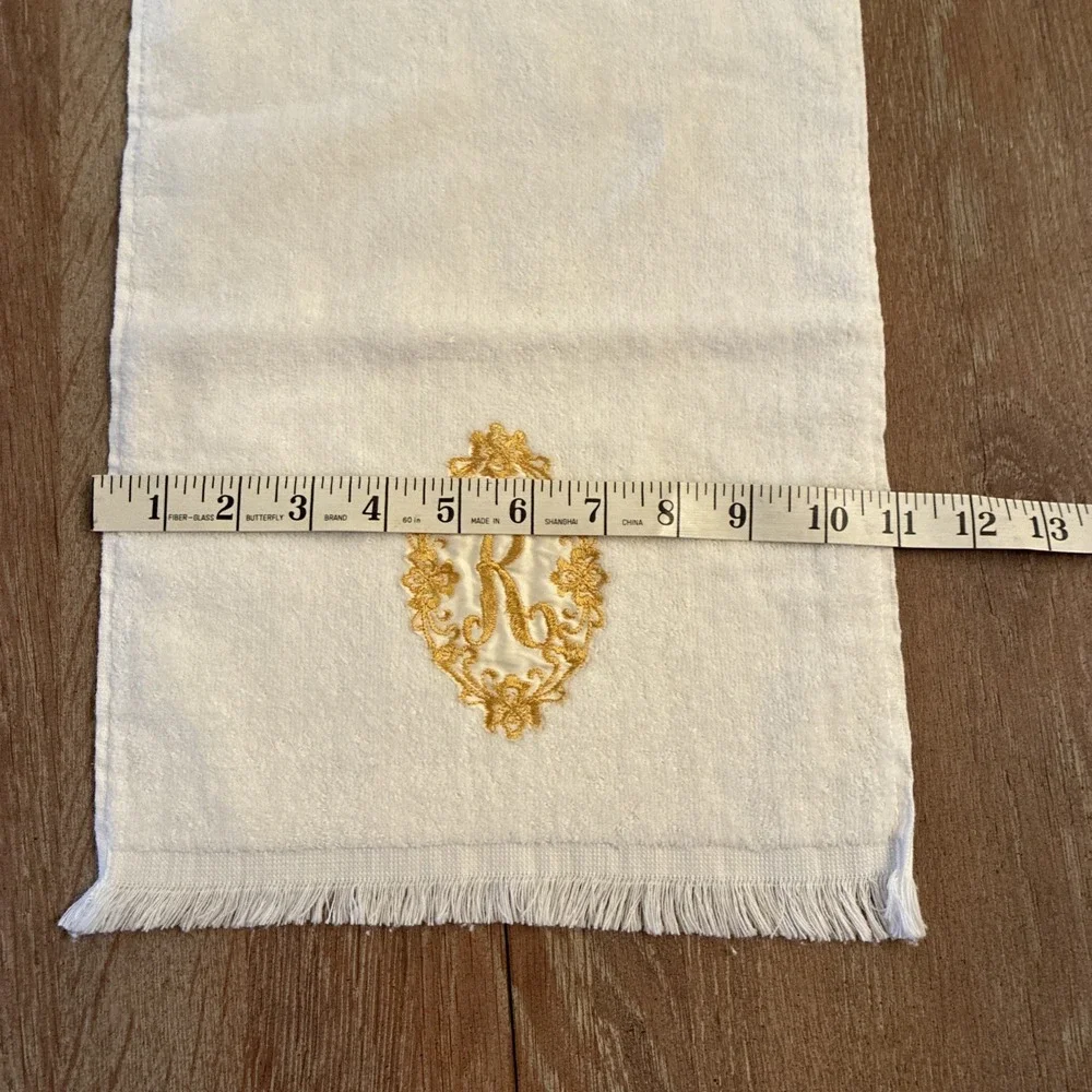 VTG Cannon Monogrammed Initial K Finger Tip Towel Lot Of 3 White With Gold